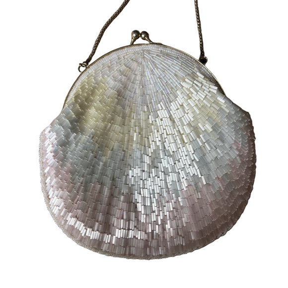 Vintage La Regale Pastel Iridescent Beaded Shell Clutch One Size gold chain - Picture 1 of 5